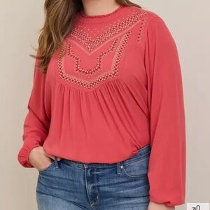 Torrid Washable Crinkle Gauze Relaxed Embroidered Blouse Size 1x Boho Flowy